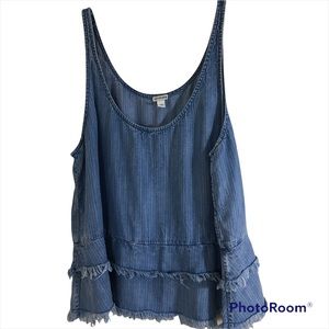 True Religion Denim Fringed Sleeveless Top Size Large